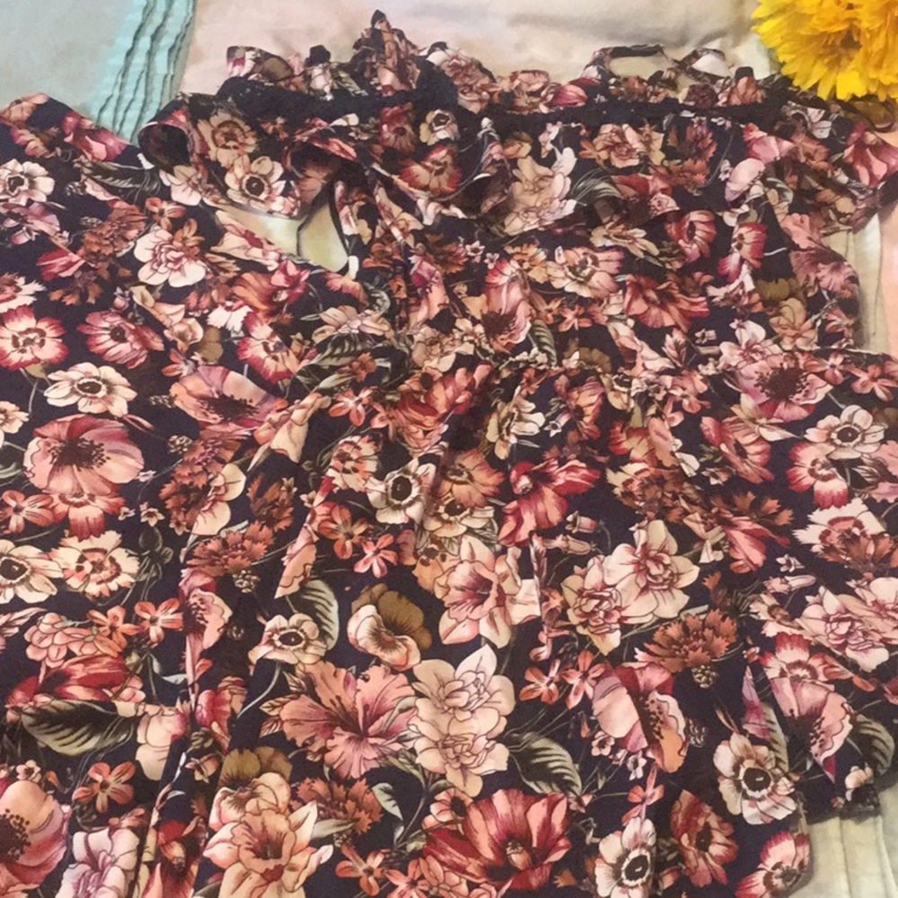 DARK NAVY FLORAL OFF THE SHOULDERS ROMPER MAXI - Picture 11 of 14